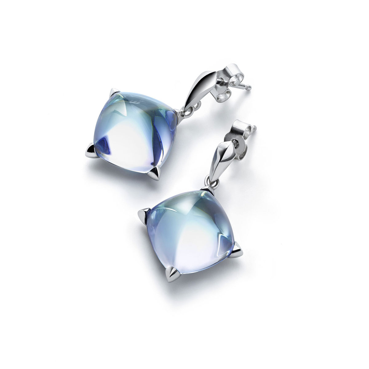 Baccarat Crystal Medicis Stem Earrings Sterling Silver Aqua